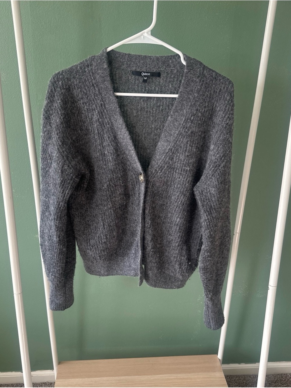 Quince Charcoal Gray V-Neck Buttoned Knit Cardigan - Picture 2 of 2